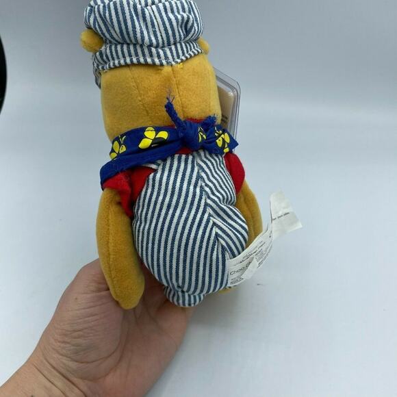 Disney Soft Toy For Kids Blue Striped Winnie The Mini Bean Bag Choo Choo Pooh 8 - Picture 4 of 7
